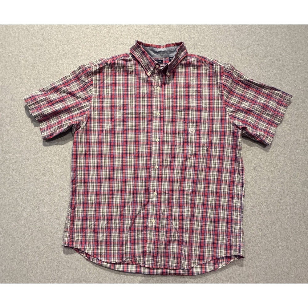 Chaps Easy Care Men's XL Plaid Short Sleeve Button-Down Cotton Blend Shirt